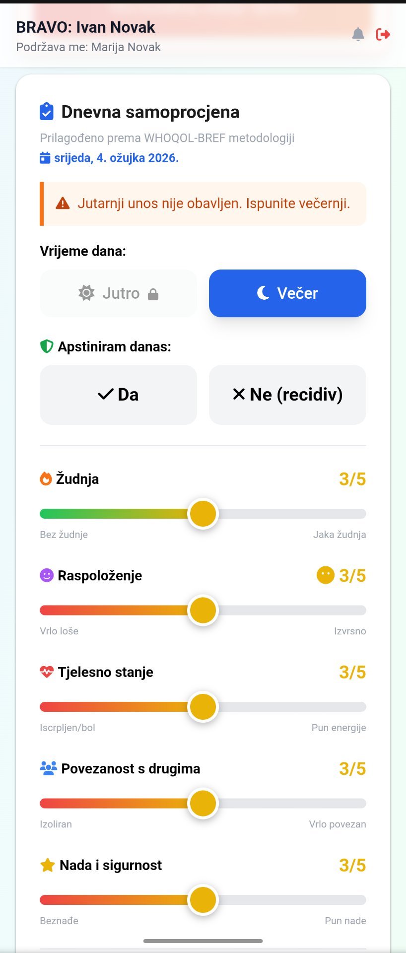 BRAVO dnevna samoprocjena